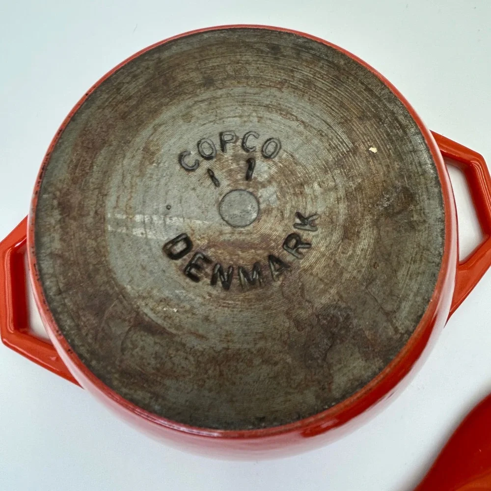 Vintage Copco Denmark Orange Enameled Cast Iron Dutch Oven Michael Lax D1 or D2